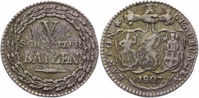 Switzerland Graubunden 5 Batzen 1807 
KM# 8; Silver 4,1g.; VF