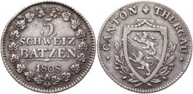 Switzerland Thurgau 5 Batzen 1808 
KM# 4; Silver 4,3g.; XF+