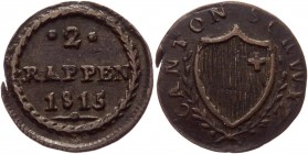 Switzerland 2 Rappen 1815 
KM# 62; Copper 1,1g.; XF