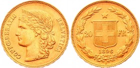 Switzerland 20 Francs 1896 B
KM# 31.3; Gold (.900) 6.45g 21mm
