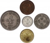 Hong Kong Set of 5 Coins 1931 -1980
1 - 5 - 10 - 50 Cents & 1 Dollar; KM# 17 - 22 - 28.3 - 27.1 - 31.1; Georg V - VI & Elizabeth II; XF-AUNC