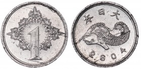Japan 1 Sen 1944 (NE 2604)
Y#A66; Aluminum 0.54g 16mm; Occupation Coinage; The Following Issues were Struck at the Osaka Mint for use in the Netherla...
