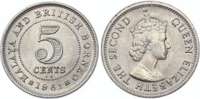 Malaya & British Borneo 5 Cents 1961 KN 
KM# 1; BUNC Full Mint Luster