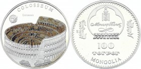 Mongolia 100 Tugrik 2008 
KM# 307.1; Copper Plated Silver; Colour Prooflike; Rome's Collosseum