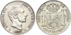 Philippines 50 Centimos 1885 /0
KM# 150; Alfonso XII; XF
