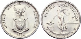 Philippines 50 Centavos 1944 
KM 183; Silver; US Administration; UNC