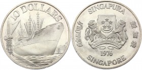Singapore 10 Dollars 1976 
KM# 15; Silver; 10th Anniversary of Independence; UNC