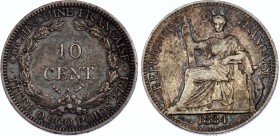 French Cochinchina 10 Centimes 1884 
KM# 4; VF+/XF- Nice Toning