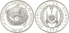 Djibouti 100 Francs 1996 
KM# 33; Silver Proof; Nao Ship