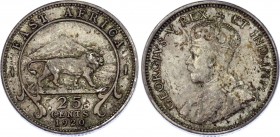 East Africa 25 Cents 1920 H
KM# 15; Silver; George V; VF