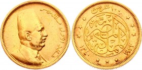 Egypt 100 Qirsh 1922 AH 1340 
KM# 341; Gold (.875) 8.38g 25mm; Fuad