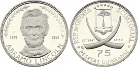 Equatorial Guinea 75 Pesetas 1970 Abraham Lincoln
KM# 10.1; Silver, Proof. Mintage 4000. Rare coin.