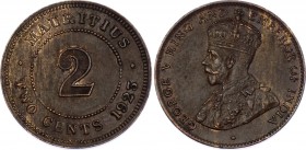 Mauritius 2 Cents 1923 
KM# 13; Georg V; XF-AUNC