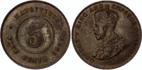 Mauritius 5 Cents 1923 
KM# 14; George V; UNC, Hard to find in such a high quality