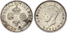 Mauritius 1/4 Rupee 1938 
KM# 18; Silver; Georg VI; XF-AUNC