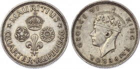 Mauritius 1/4 Rupee 1946 
KM# 18a; Silver; Georg VI; XF