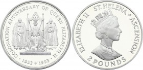 Saint Helena 2 Pounds 1993 
KM# 18; Silver Proof; Anniversary of Coronation of Elizabeth II
