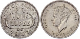 Seychelles 1/2 Rupee 1939 
KM# 3; Silver; Georg VI; XF-AUNC