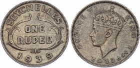 Seychelles 1 Rupee 1939 
KM# 4; Silver; Georg VI; XF