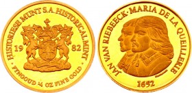 South Africa Gold Medal "Van Riebeeck & Maria De La Quellerie" 1982 
Gold (.999) 8.32g 16mm