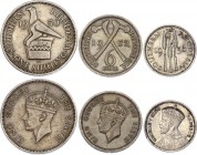 Southern Rhodesia 3 Pence - 6 Pence - 1 Shilling 1936 -1952
KM# 1 - 21 - 22; George V - VI; With Silver; XF-AUNC
