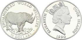 Cook Islands 50 Dollars 1990 
KM# 55; Silver Proof; Black Rhinoceros
