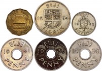 Fiji Set of 6 Coins 1936 -1964
3 x 1 Penny - 3 Pence - 6 Pence - 1 Florin; KM# 2 - 6 - 7 - 22 - 19 - 24; XF-UNC