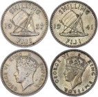 Fiji 2 x 1 Shilling 1937 -1941
KM# 9 - 12; Silver; Georg VI; XF-AUNC