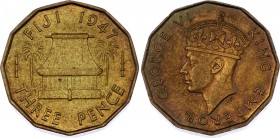 Fiji 3 Pence 1947 
KM# 15; Georg VI; XF