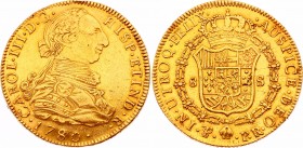 Bolivia 8 Escudos 1780 PR
KM# 59; Gold (.904) 26.64g 37mm; Charles III; Unmounted