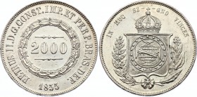 Brazil 2000 Reis 1855 
KM# 466; Silver; Pedro II; aUNC with hailrlines