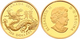 Canada 150 Dollars 2012 
KM# 1184; Gold (.750) 11.80g; Proof; Year of the Dragon; Elizabeth II