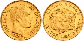 Colombia 5 Pesos 1923 
KM# 201; Gold (.917) 7.85g