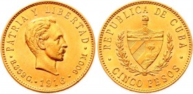 Cuba 5 Pesos 1916 
KM# 19; Gold (.900) 8.35g 21mm; José Martí