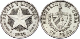 Cuba 1 Peso 1933 
KM# 15.2; Silver; XF