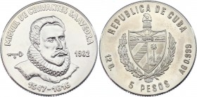 Cuba 5 Pesos 1982 
KM# 99; Silver; Cervantes