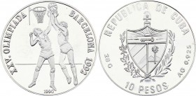 Cuba 10 Pesos 1990 
KM# 362.1; Silver Proof; Basketball
