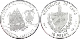Cuba 10 Pesos 1996 
KM# 587; Silver Proof; Amerigo Vespucci