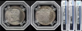 Haiti 5 Gourdes 1854 ESSAI GENI SP62
KM# Pn61; Silver. Faustin I silver Proof Pattern 5 Gourdes ND (1854). Birmingham mint. Prooflike luster. Very ra...