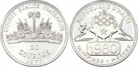 Haiti 50 Gourdes 1977 
KM# 129; Silver Proof; 1980 Moscow Olympics