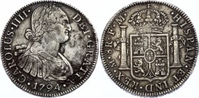 Mexico 8 Reales 1794 FM
KM# 109; Silver; Carlos IV; Most Likely Mount Removed