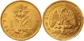 Mexico 20 Pesos 1871 Go S Guanajuato Mint
KM# 414.4; Gold (875) 33,87g.; Mintage 20000 Pieces; AUNC