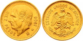 Mexico 10 Pesos 1906 M
KM# 473; Gold (.900) 8.33g 22.5mm; Hidalgo; UNC