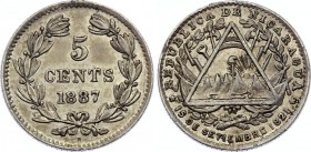 Nicaragua 5 Centavos 1887 H
KM# 5; Silver; aUNC