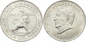 Paraguay 300 Guaranies 1973 
KM# 29; Silver; 4th Term of President Stroessner