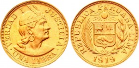 Peru 1 Libra 1919 
KM# 207; Gold (.917) 7.98g 22mm; UNC
