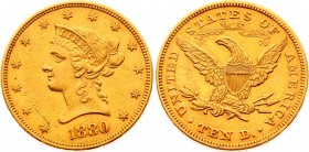 United States 10 Dollars 1880 
KM# 102; Gold (.900) 16.52g 27mm; "Coronet Head - Eagle" with motto