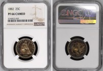 United States 25 Cents 1882 PROOF NGC PF 66 CAMEO
KM# A98; Silver Seated Liberty Quarter. Mintage 1100 Only!