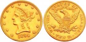 United States 10 Dollars 1894 
KM# 102; Gold (.900) 16.71g 27mm; "Coronet Head - Eagle" with motto