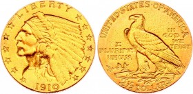 United States 2-1/2 Dollars 1910 
KM# 128; Gold (.900) 4.13g 18mm; "Indian Head - Quarter Eagle"